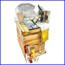 Bee Hive Starter Kit Premium Beekeeping Full Set Up 16 Frame, Beeswax Coated