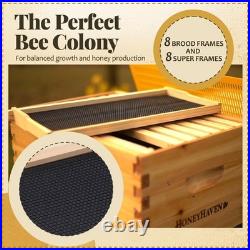 Bee Hive Starter Kit Premium Beekeeping Full Set Up 16 Frame, Beeswax Coated