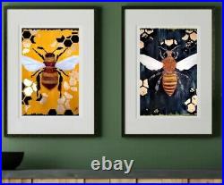 Bee hive insect Yellow Black White Abstract contemporary modern Prints wall art