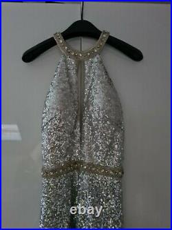 Beehive & Love silver gold sequined sleeveless Evening Gown Dress, size UK8-10