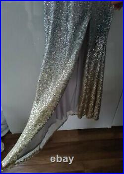 Beehive & Love silver gold sequined sleeveless Evening Gown Dress, size UK8-10