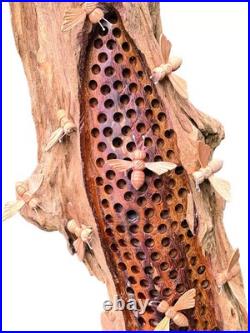 Beehive Sculpture 100cm with 20 Bees, Teak Root Ornament