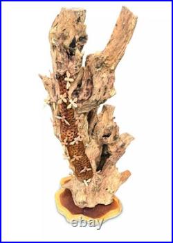 Beehive Sculpture 100cm with 20 Bees, Teak Root Ornament