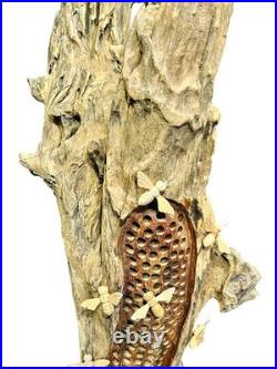 Beehive Sculpture 100cm with 20 Bees, Teak Root Ornament