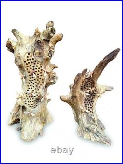 Beehive Sculpture 60cm with 8 Bees, Teak Root Ornament