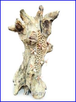 Beehive Sculpture 60cm with 8 Bees, Teak Root Ornament