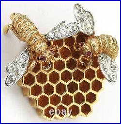 Boucher Gold and Pave Bees on a Honeycomb Hive Pin