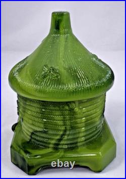 Boyd Green Slag Milk Glass Bee Hive Honey Pot Covered Dish-MARKED