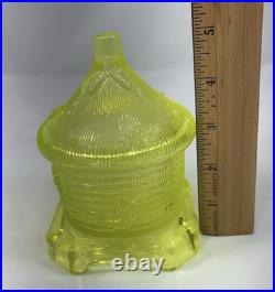 Boyd Vaseline Glass Bee Hive Honey Pot Covered Dish-MARKED