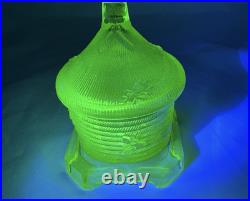 Boyd Vaseline Glass Bee Hive Honey Pot Covered Dish-MARKED