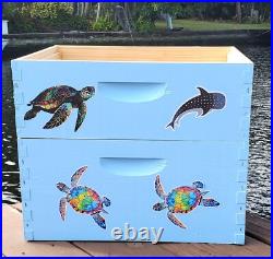 CUSTOM DECORATED BEEHIVE (Deep/Brood and Medium/honey super) OCEAN