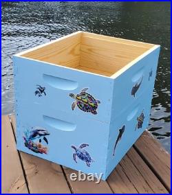 CUSTOM DECORATED BEEHIVE (Deep/Brood and Medium/honey super) OCEAN