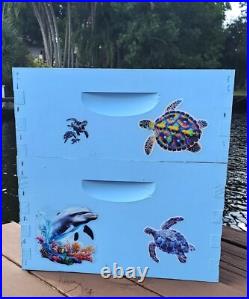 CUSTOM DECORATED BEEHIVE (Deep/Brood and Medium/honey super) OCEAN