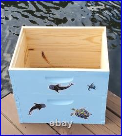 CUSTOM DECORATED BEEHIVE (Deep/Brood and Medium/honey super) OCEAN