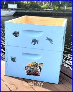 CUSTOM DECORATED BEEHIVE (Deep/Brood and Medium/honey super) OCEAN