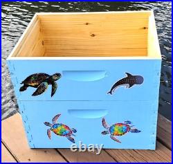 CUSTOM DECORATED BEEHIVE (Deep/Brood and Medium/honey super) OCEAN