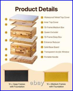 Cedar Bee Hive 20 Frames 1 Full 1 Medium Box Transparent Panel