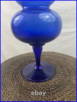Cobalt Blue Bee Hive Ribbed Bubble Bud Flower Vase Vintage MCM Style 16.5 Inches