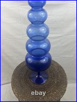 Cobalt Blue Bee Hive Ribbed Bubble Bud Flower Vase Vintage MCM Style 16.5 Inches