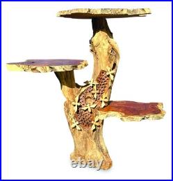 Driftwood Beehive Lamp Table, 3 Shelves, 8 Bees, 70cm