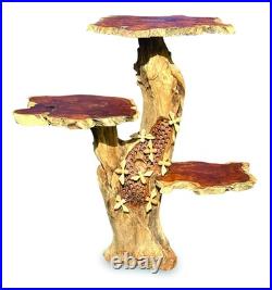 Driftwood Beehive Lamp Table, 3 Shelves, 8 Bees, 70cm