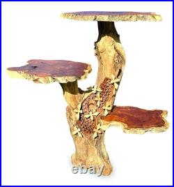 Driftwood Beehive Lamp Table, 3 Shelves, 8 Bees, 70cm