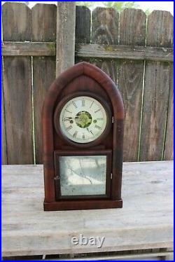 Early American Chauncey Jerome 8 day fusee beehive cased shelf clock