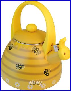 Enamel on Steel Whistling Tea Kettle, Stovetop Teakettle (2.4 Quart, Bee Hive)