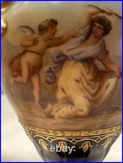 Exceptional Royal Vienna Portrait Vase- Gold Cobalt Blue c 1880 Beehive Mark