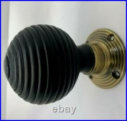 Five Pair Brass Wood Beehive Door Knob Handle Black Hard Wood Ebonized Mortice
