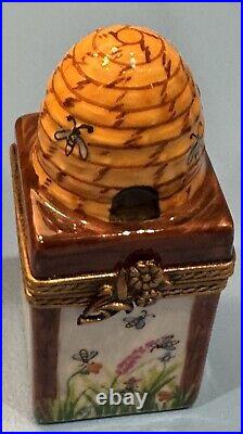 French Limoges Trinket Box Beehive with Colorful Flowers & Removable Honeycomb