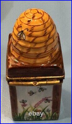 French Limoges Trinket Box Beehive with Colorful Flowers & Removable Honeycomb