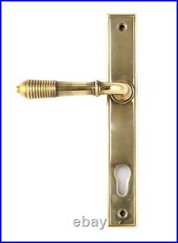 From the Anvil Reeded Slimline 92mm Door lever handle Espag Aged Brass 33039