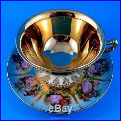 Gold Hand Painted Fragonard Love Story Bavaria Beehive Germany Tea Cup & Saucer