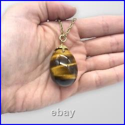Gold Necklace Tiger's Eye 9carat Yellow Bee Hive Pendant UK Hallmarked New Box