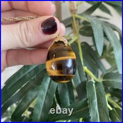 Gold Necklace Tiger's Eye 9carat Yellow Bee Hive Pendant UK Hallmarked New Box