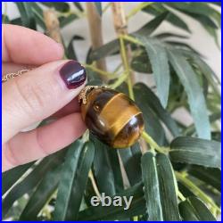 Gold Necklace Tiger's Eye 9carat Yellow Bee Hive Pendant UK Hallmarked New Box