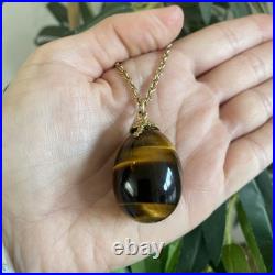 Gold Necklace Tiger's Eye 9carat Yellow Bee Hive Pendant UK Hallmarked New Box