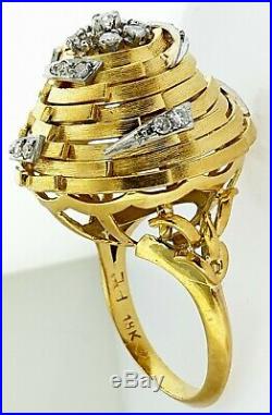 H. STERNVintage 18Kt Yellow Gold + Diamonds Domed Bee Hive Ring1960'sBrazil