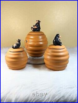 Honour Bear Bee Hive Beehive Honey Canister set of 3 with Lids Seals Cookie Jar
