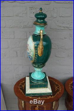 Huge vienna porcelain beehive marked Green porcelain vase romantic scene