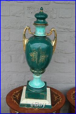 Huge vienna porcelain beehive marked Green porcelain vase romantic scene