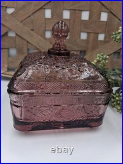 Indiana Tiara Glass Amethyst Purple Glass Honey Bee Hive Dish With Lid