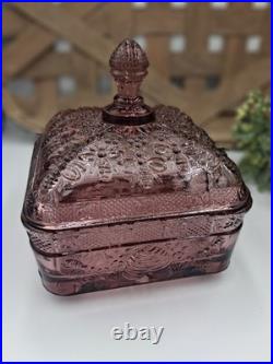 Indiana Tiara Glass Amethyst Purple Glass Honey Bee Hive Dish With Lid