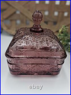 Indiana Tiara Glass Amethyst Purple Glass Honey Bee Hive Dish With Lid