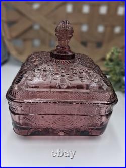 Indiana Tiara Glass Amethyst Purple Glass Honey Bee Hive Dish With Lid