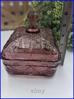 Indiana Tiara Glass Amethyst Purple Glass Honey Bee Hive Dish With Lid