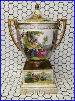 Large Antique Royal Vienna Beehive Marked Lidded Two Handled Urn Hand Painted