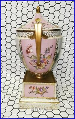 Large Antique Royal Vienna Beehive Marked Lidded Two Handled Urn Hand Painted