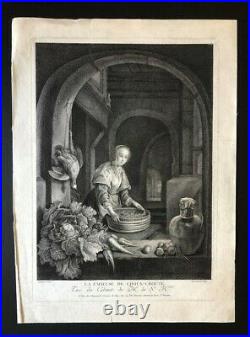 Large Engraving Xviiième After Gerard Dou The Maker Of Beehive